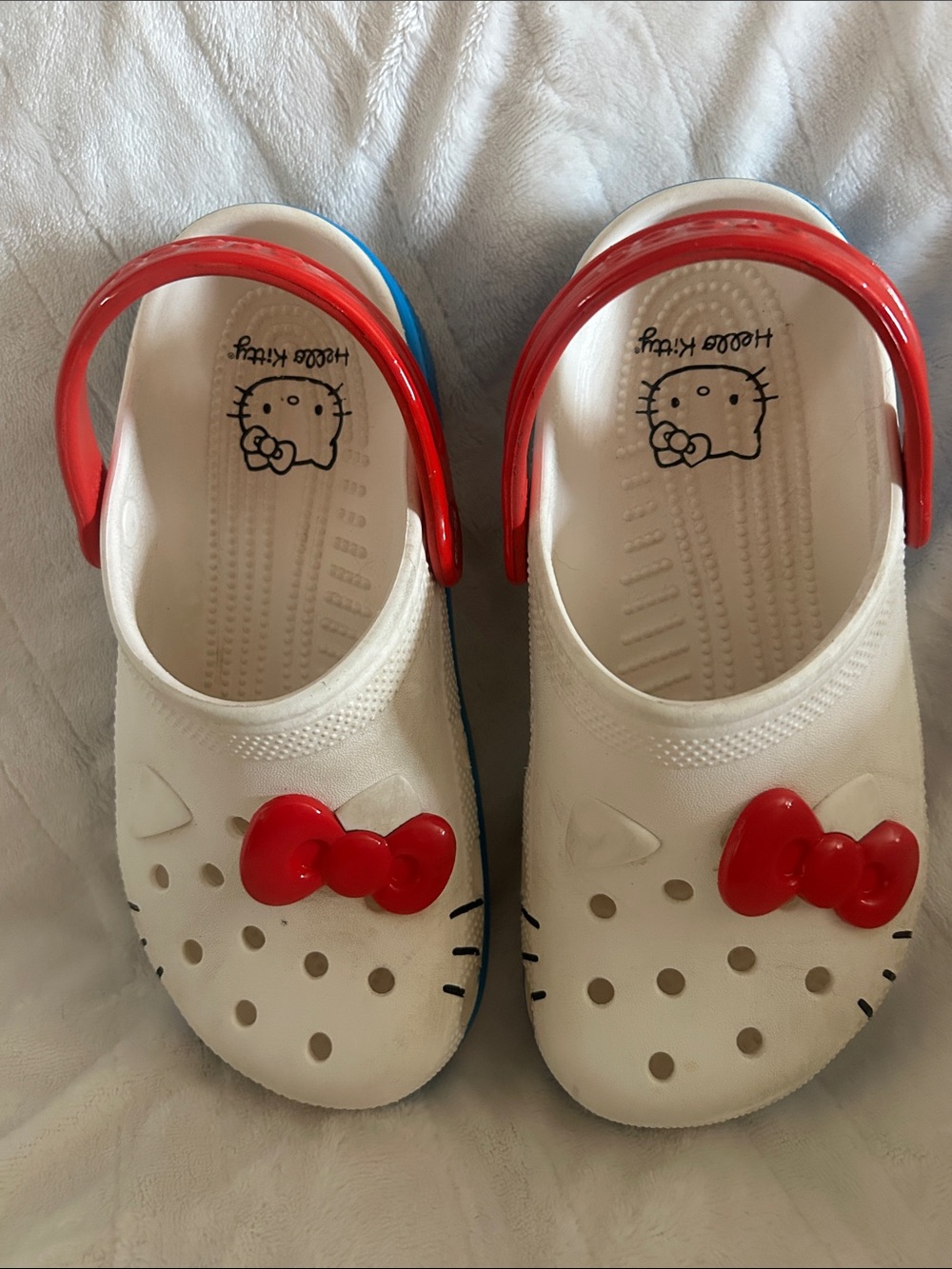 Hello Kitty White Clog Sandals with Red Bow and Red Strap